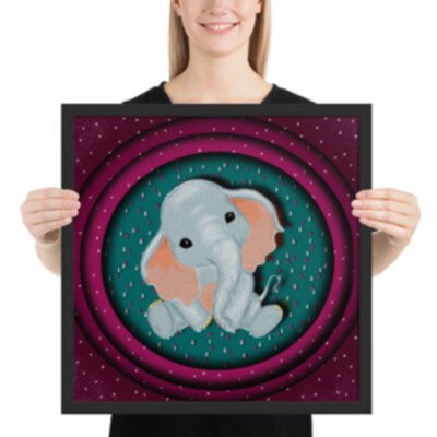 Colorful  cute pet elephant Art Print Decor 4x4 , 5x5, 8x8 inches. Framed - image1